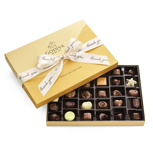 Assorted Chocolate Gold Gift Box, Thank You Ribbon, 36 pc.