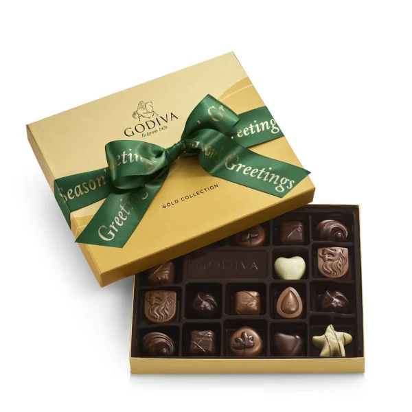 Assorted Chocolate Gold Gift Box, Season's Greetings Ribbon, 18 pc.