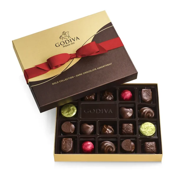 Dark Chocolate Gift Box, Red Ribbon, 18 pc.