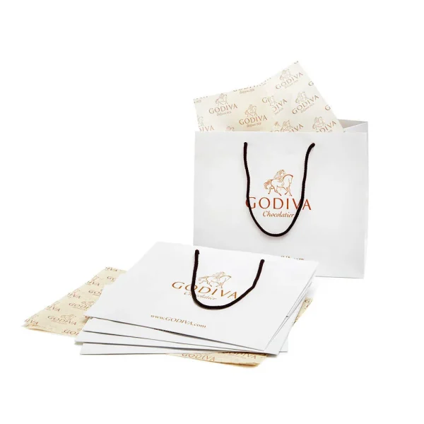 Small White Shopping Bag with Tissue Paper, Set of 5