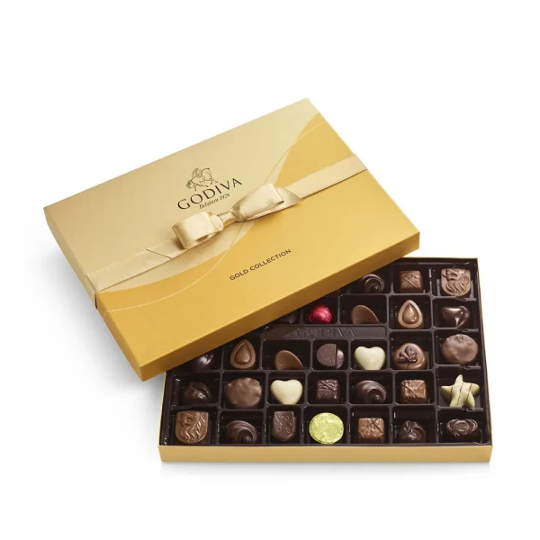Assorted Chocolate Gold Gift Box, Gold Ribbon, 36 pc.