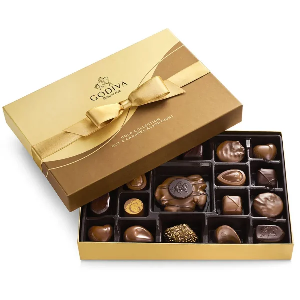 Nut and Caramel Gift Box, Gold Ribbon, 19 pc.